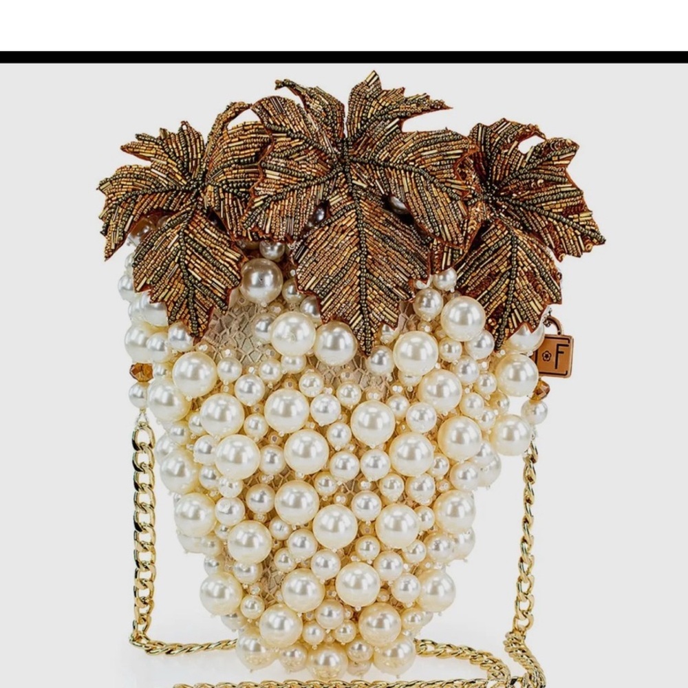 Mary Frances Grapes Galore Pearl and Gold Leaf Clutch
